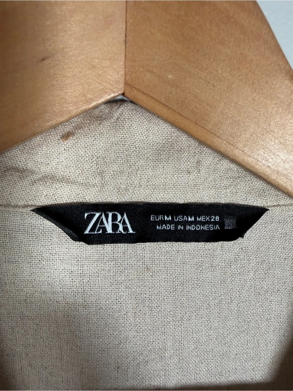 Zara Linen Blend Long Sleeve Jumpsuit Oatmeal Beige Lapel Collar Sz Medium